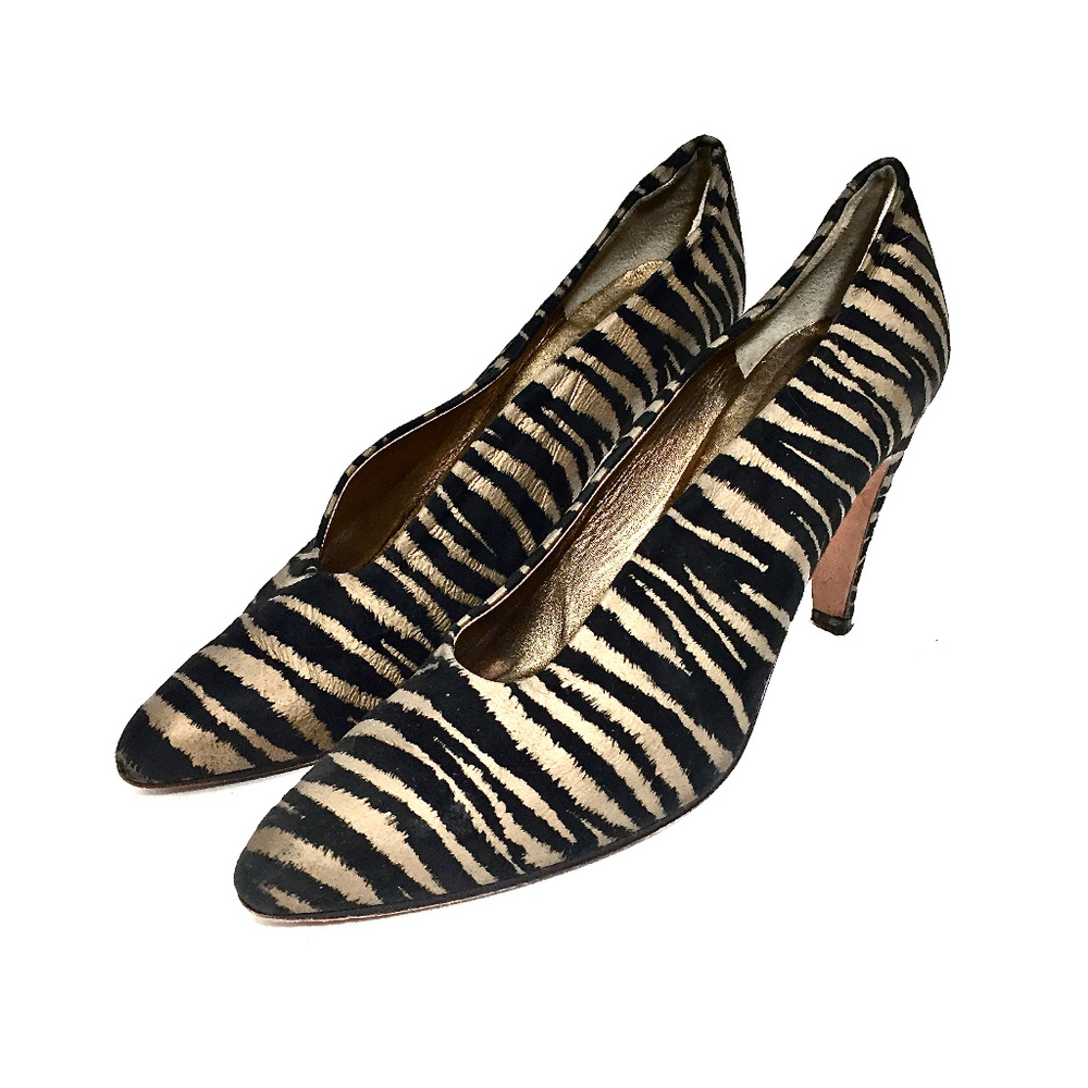 Vintage Via Spiga Suede Tiger Striped Heels 7.5 - Picture 2 of 8